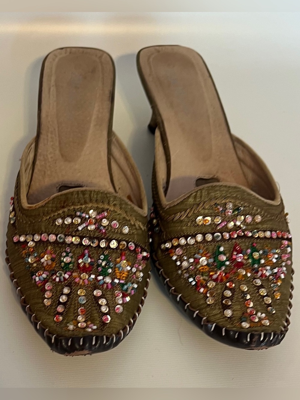Embellished Olive Green Mule Slides for Women